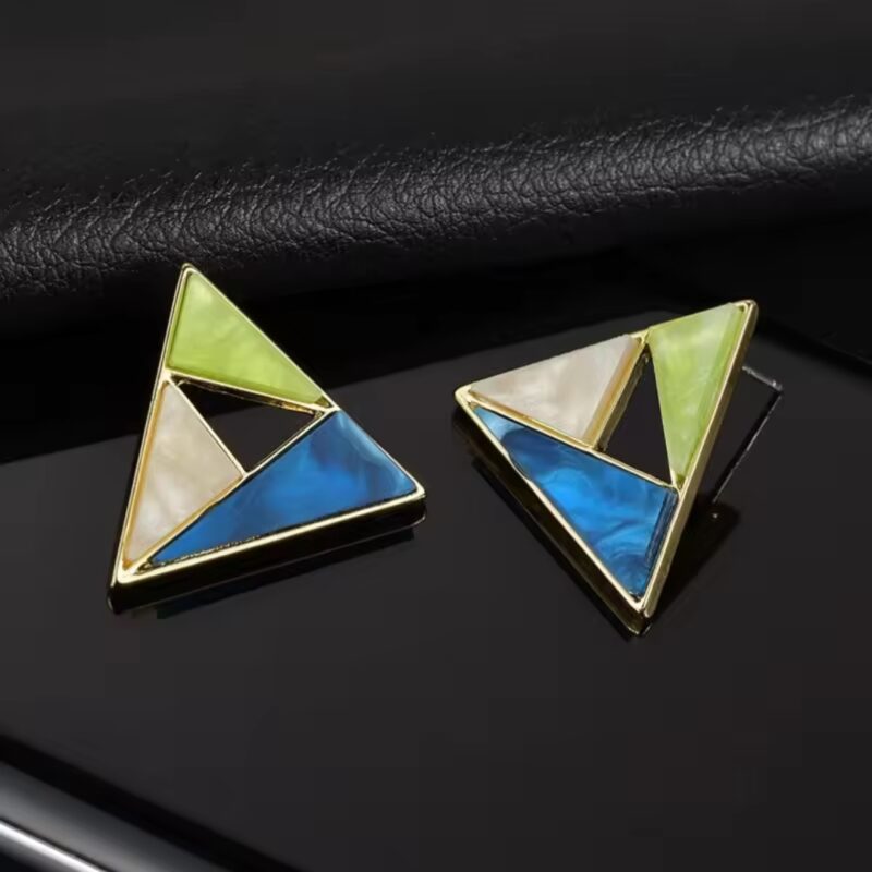 Geometric Enamel Multi-Color Triangle Stud Earrings.