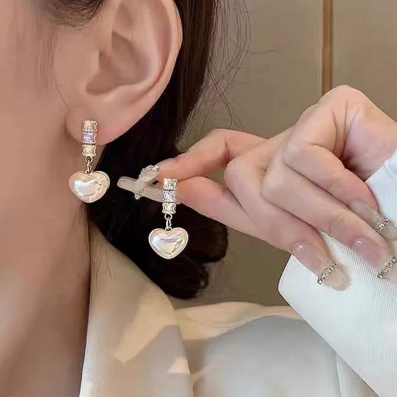 JJK 14 Pearl Heart Drop Earrings or Heart Shaped Pearl Stone Earrings. - Image 2