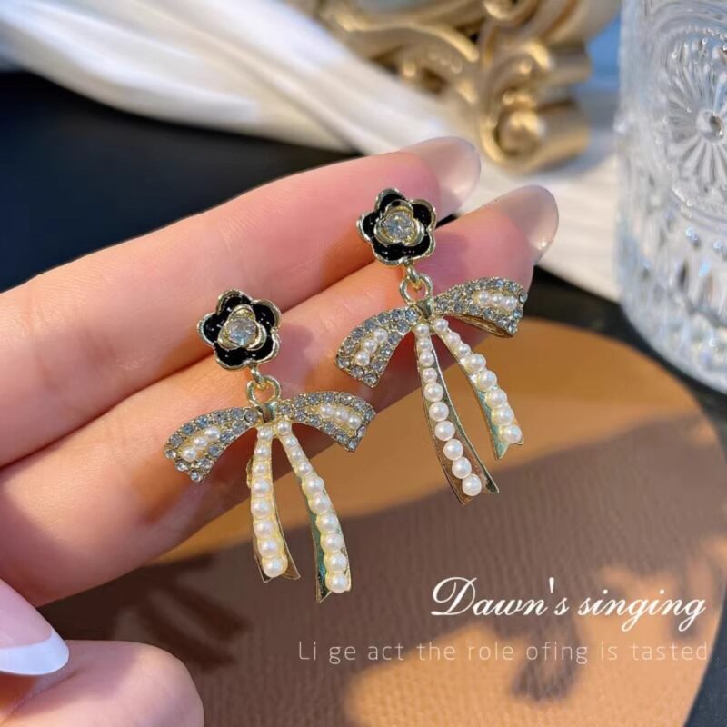 JJK 21 Fashion Luxury Camellia Pearl Stud Earrings or similar variations like Pearl Bow Dangle Earrings. - Image 2
