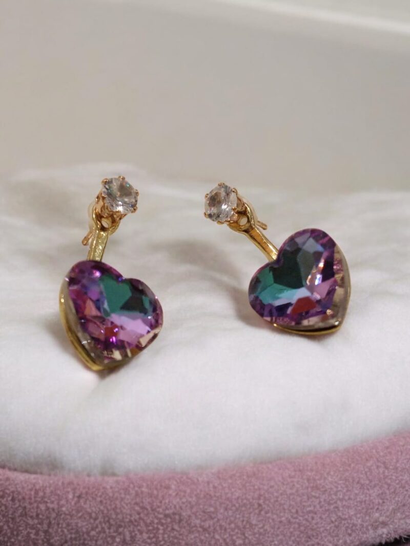 Multi Colour Heart Drop Earrings with Crystal Embellishments or Gold-Plated Multi-Color Crystal Heart Dangler Earrings.