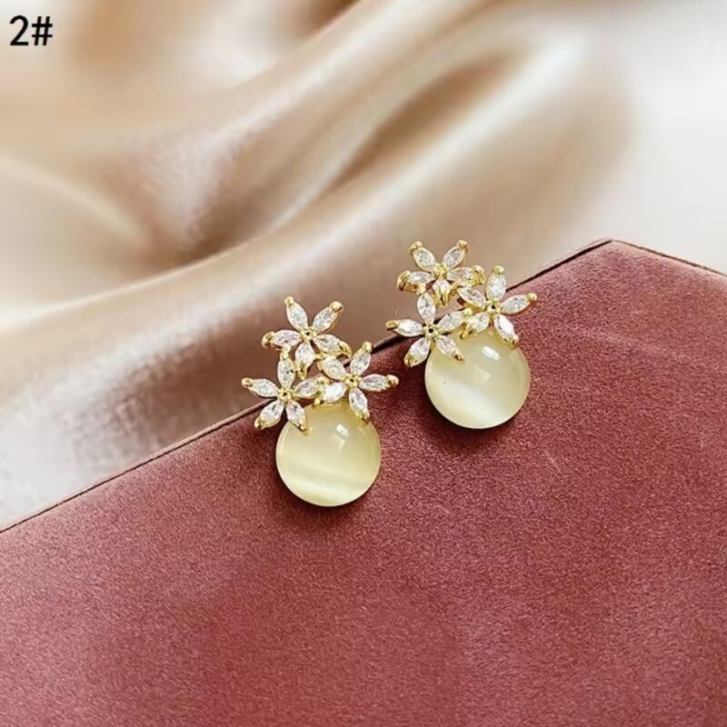 Floral Crystal and Moonstone Dangle Earrings