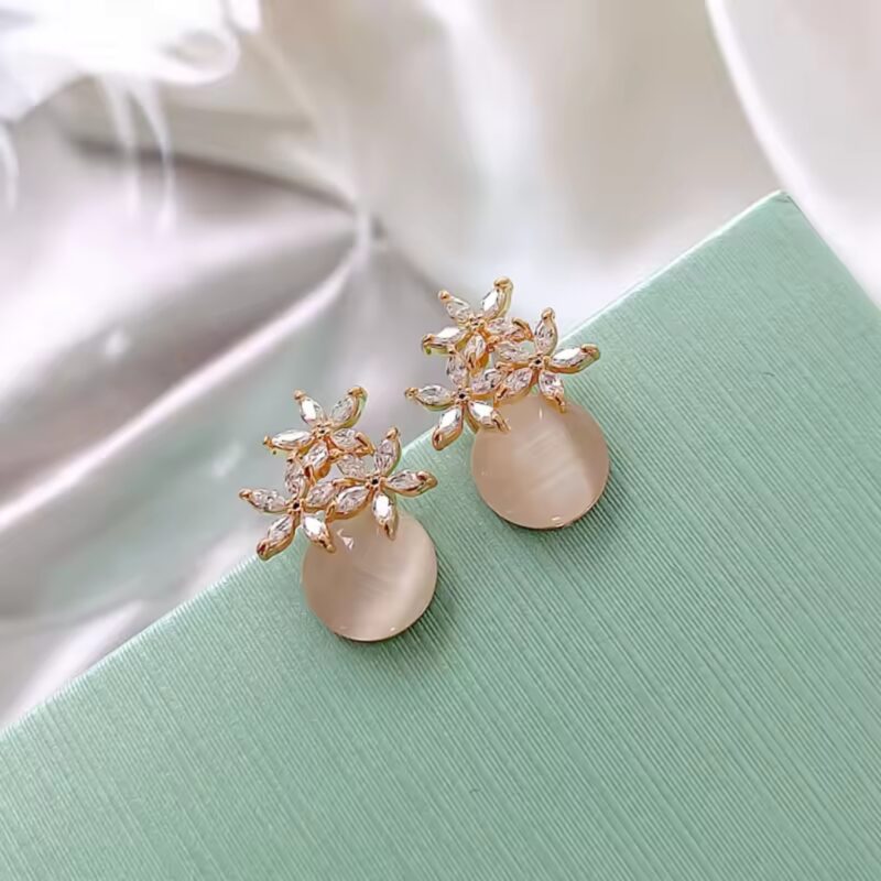 Floral Crystal and Moonstone Dangle Earrings - Image 3