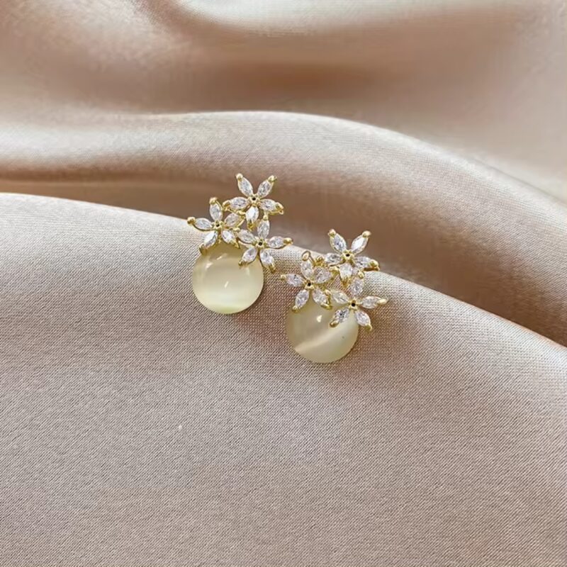 Floral Crystal and Moonstone Dangle Earrings - Image 2