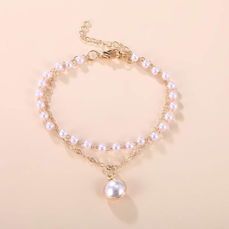 Double Layered Pearl and Gold Chain Bracelet. - Image 3