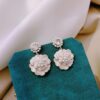 White Pearl Camellia Flower Dangle Earrings