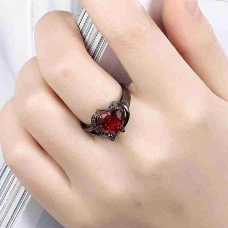 Black Plated Red Heart Crystal Ring. - Image 2