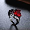 Black Plated Red Heart Crystal Ring.