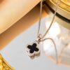 "925 Sterling Silver Black Four-Leaf Clover Pendant Necklace with Cubic Zirconia Accents"