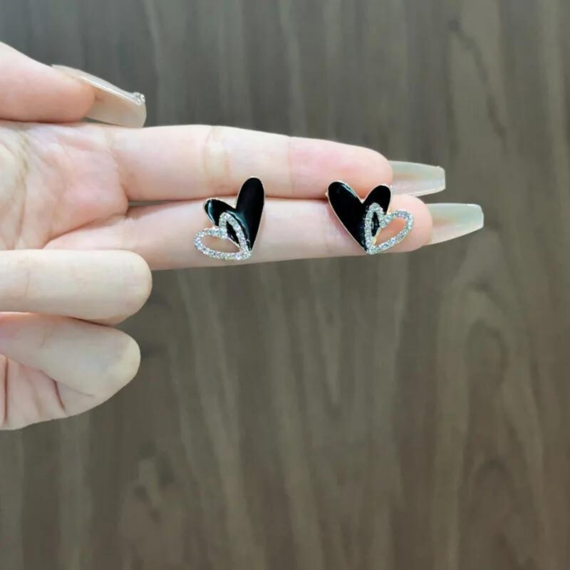 Black Heart Stud Earrings - Image 2