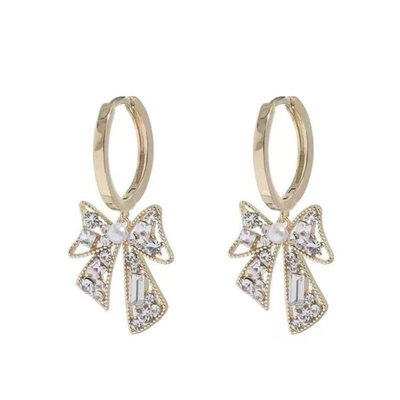 Korean trendy beautiful princess American diamond stone bo tai hoop earrings.