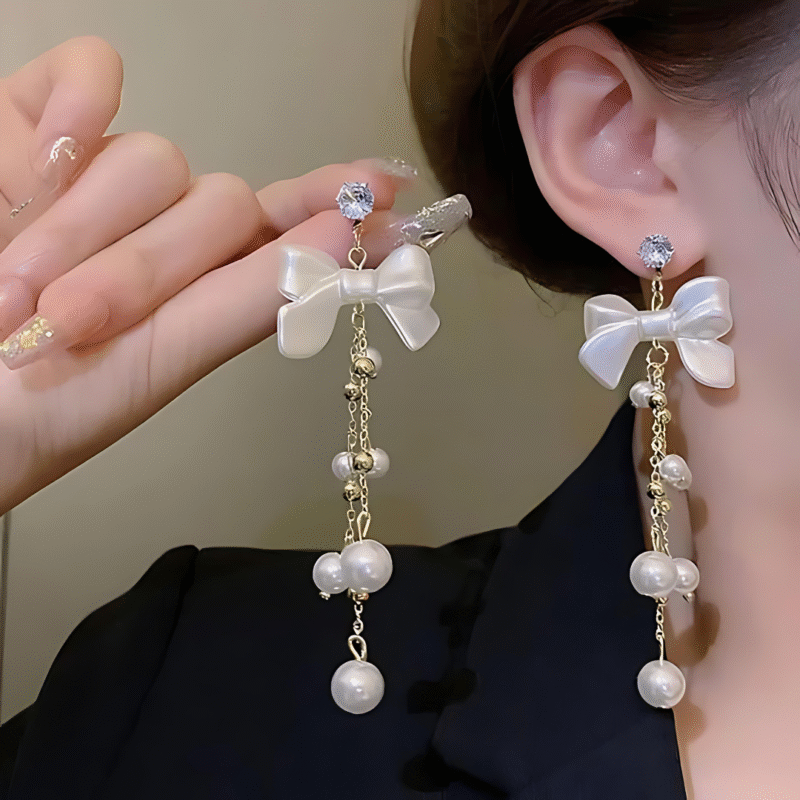 JJK 57 Bow Knot Pearl Drop Earrings - Image 3