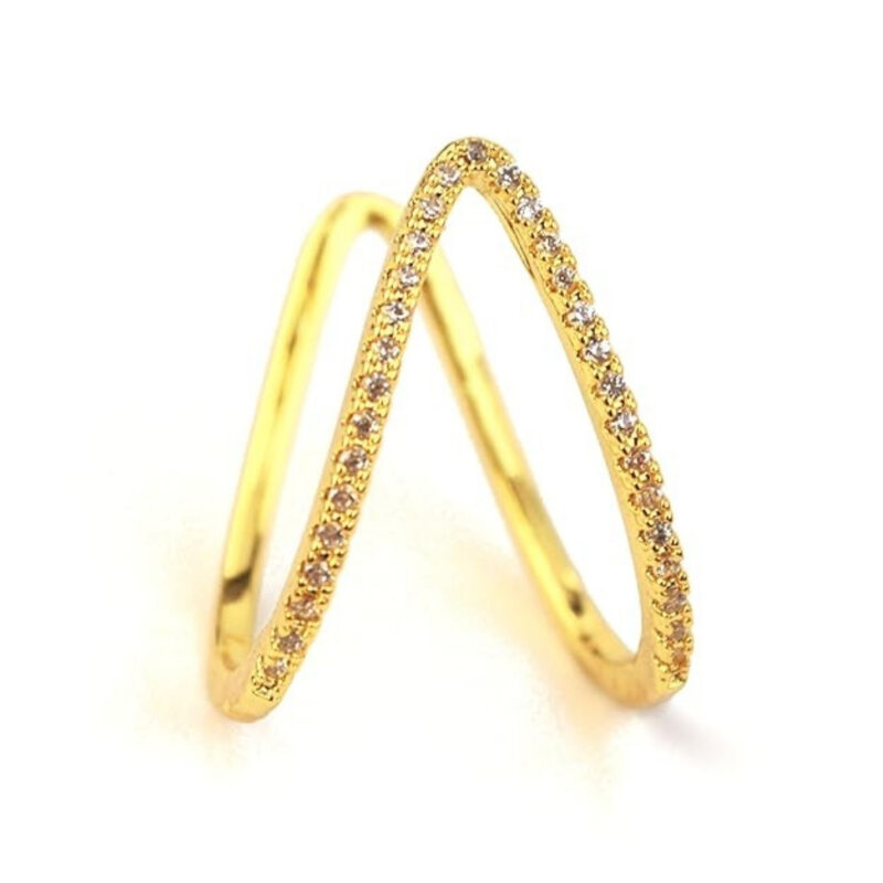 V-shaped ring adorned with cubic zirconia stones. - Image 5