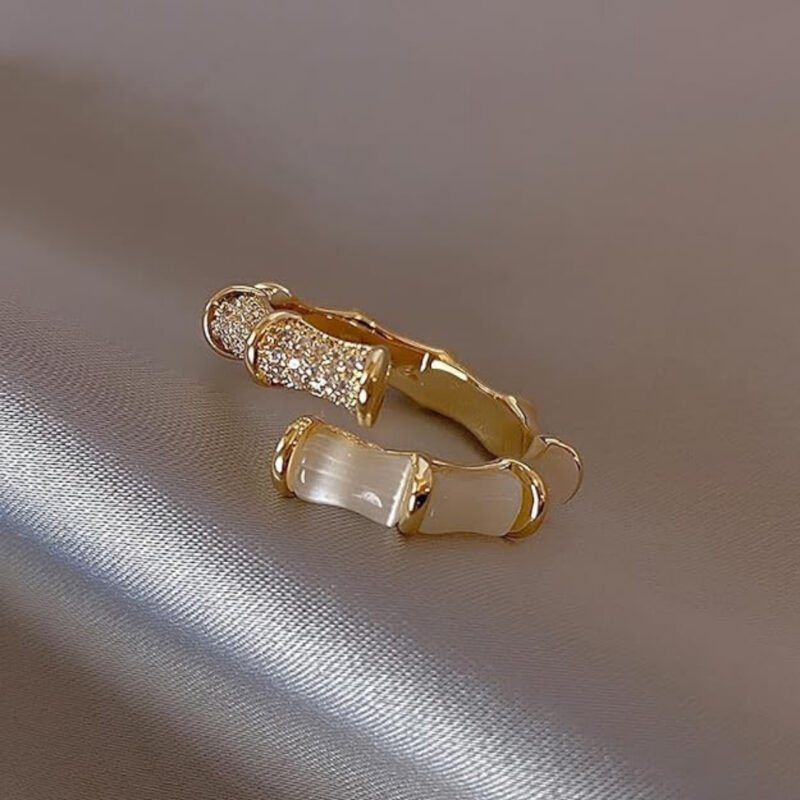 Opal Galaxy Bamboo Design Gold Plated Alloy Ring.