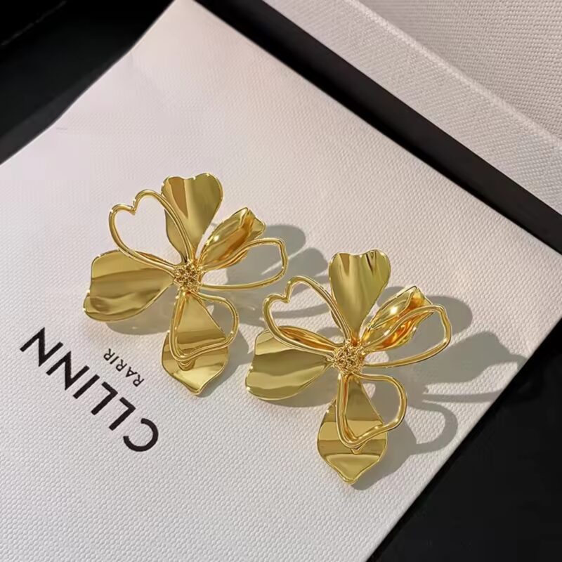Elegant Gold-Tone Floral Statement Earrings