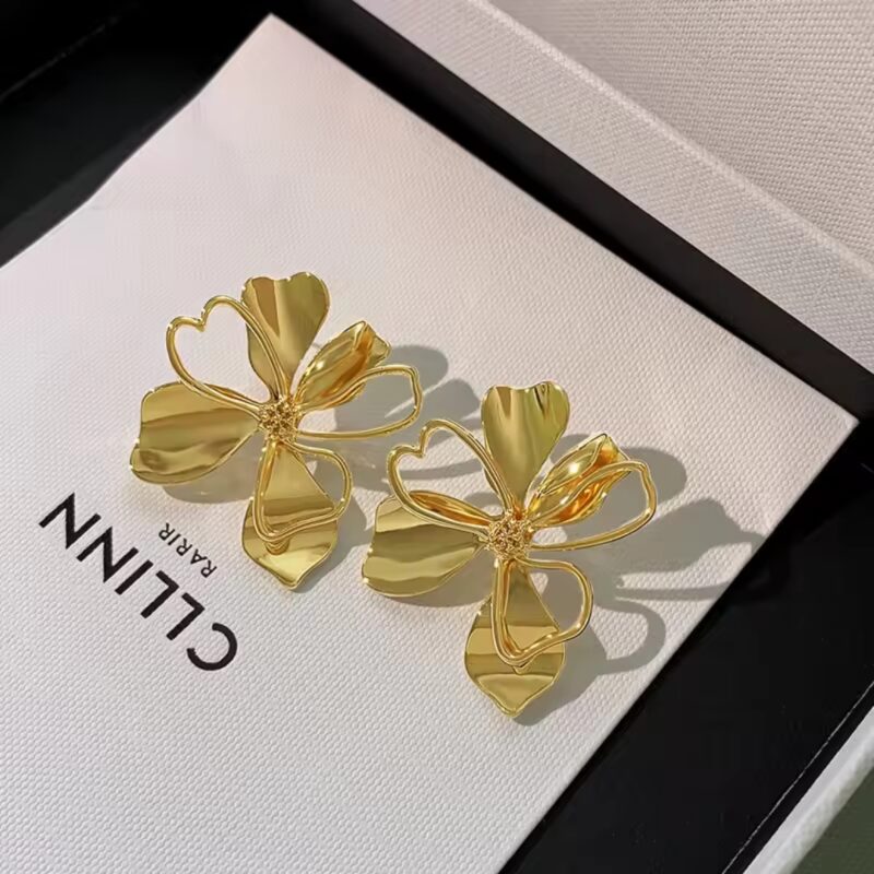 Elegant Gold-Tone Floral Statement Earrings - Image 3