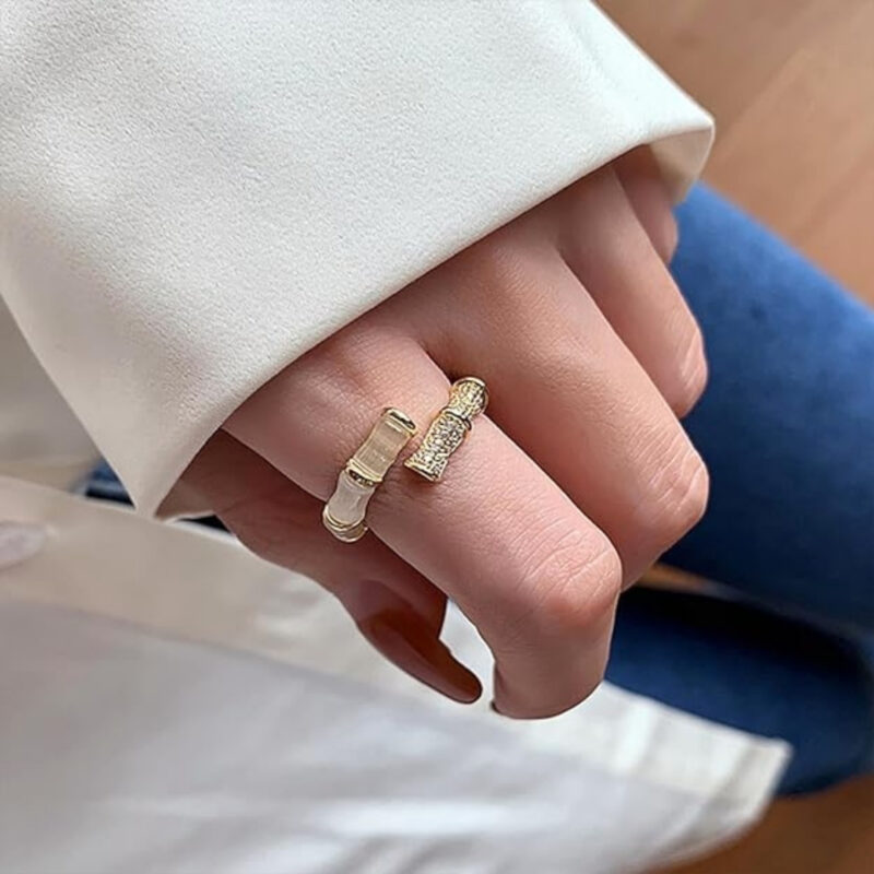 Opal Galaxy Bamboo Design Gold Plated Alloy Ring. - Image 3