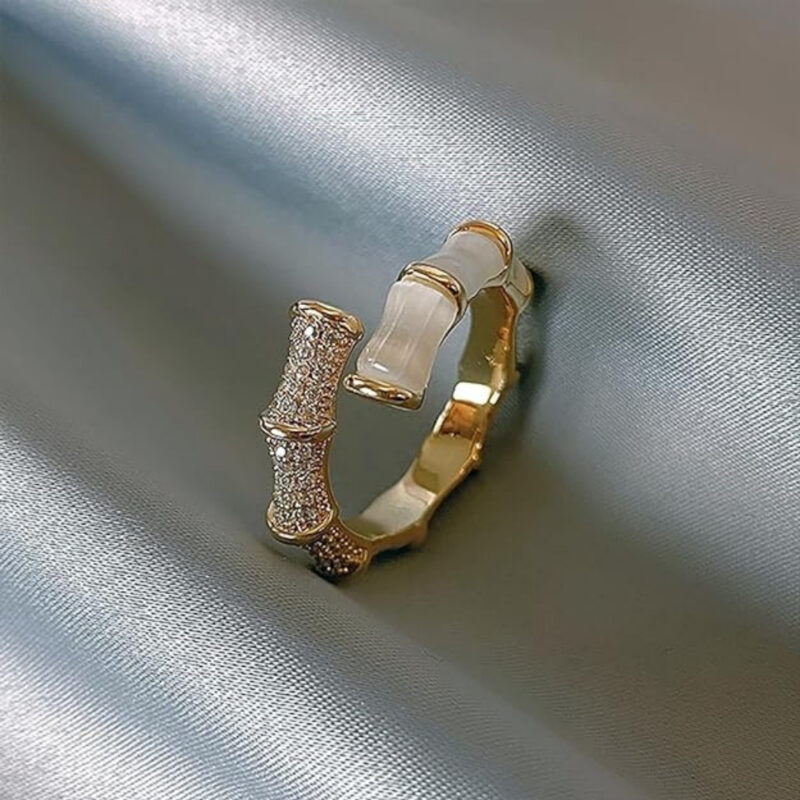 Opal Galaxy Bamboo Design Gold Plated Alloy Ring. - Image 2