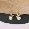 JJK 50 Gold Plated Pearl Bow Drop Earrings with Rhinestones.