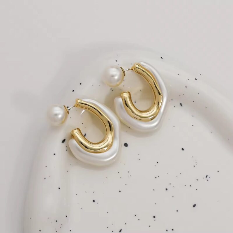 JJK 16  Trendy White Pearls Drop Hoop Korean Earrings. - Image 3