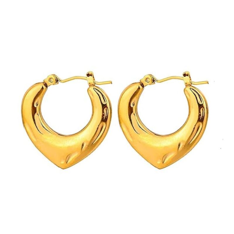 Gold-Toned Heart-Shaped Hoop Earrings.