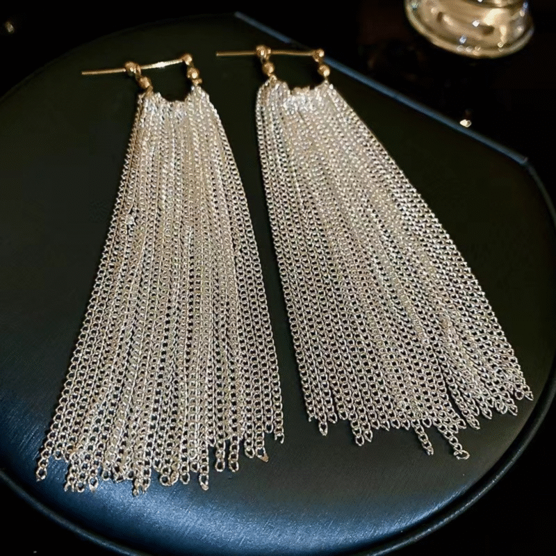 Long Multi-Chain Tassel Earrings or Silver-Toned Multi-Chain Waterfall Earrings.