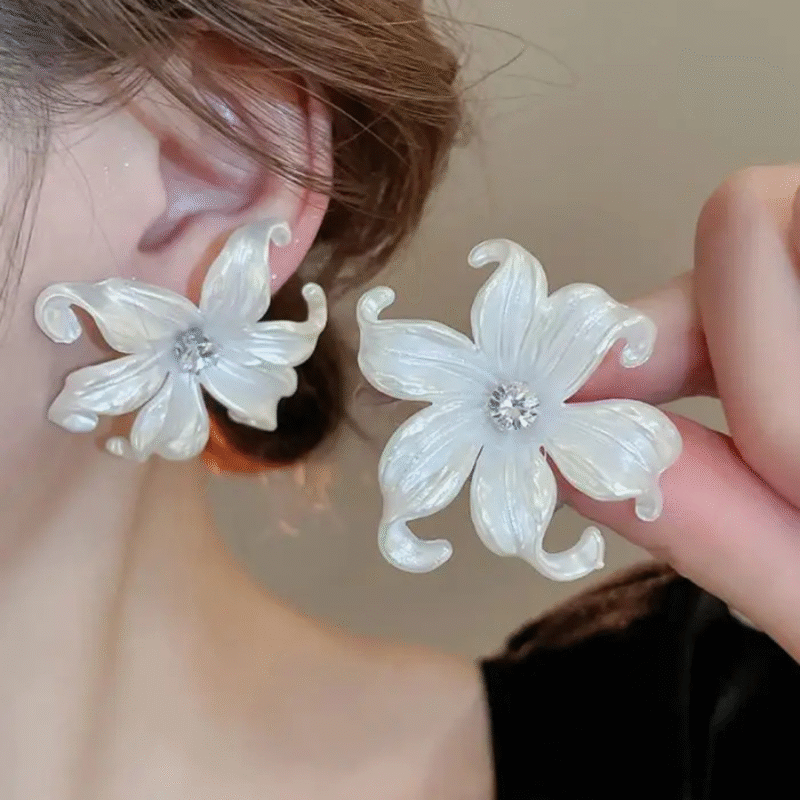 White Flower Stud Earrings or Floral Stud Earrings. - Image 2