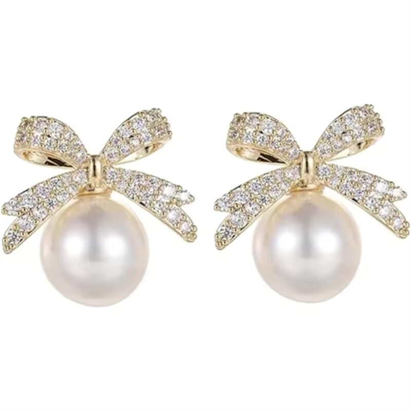Bowknot Pearl Stud Earrings.