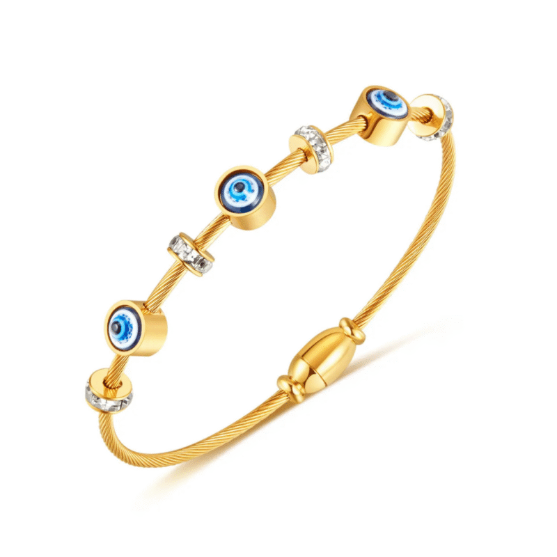 Gold-Plated Evil Eye Bracelet with Zircon Studded Charms. - Image 2
