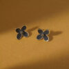 Black Flower Stud Earrings with Gold Trim or Gold-Plated Black Floral Stud Earrings.