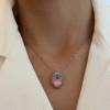 Silver-Toned Pink Heart Pendant Necklace with Bow/Crown Detail
