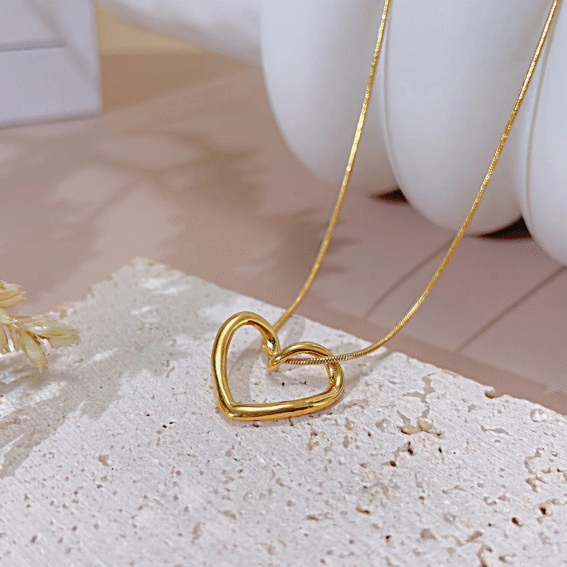 Gold Open Heart Pendant Necklace.
