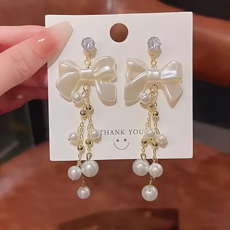 JJK 57 Bow Knot Pearl Drop Earrings - Image 2