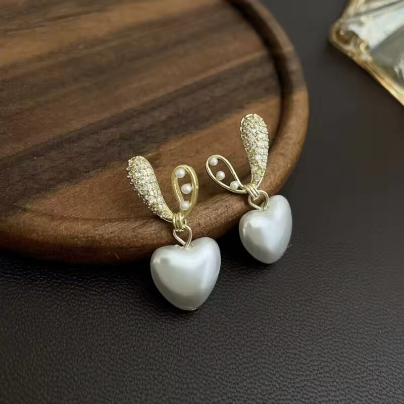 Korean Style Heart-shaped Pearl Drop Earrings