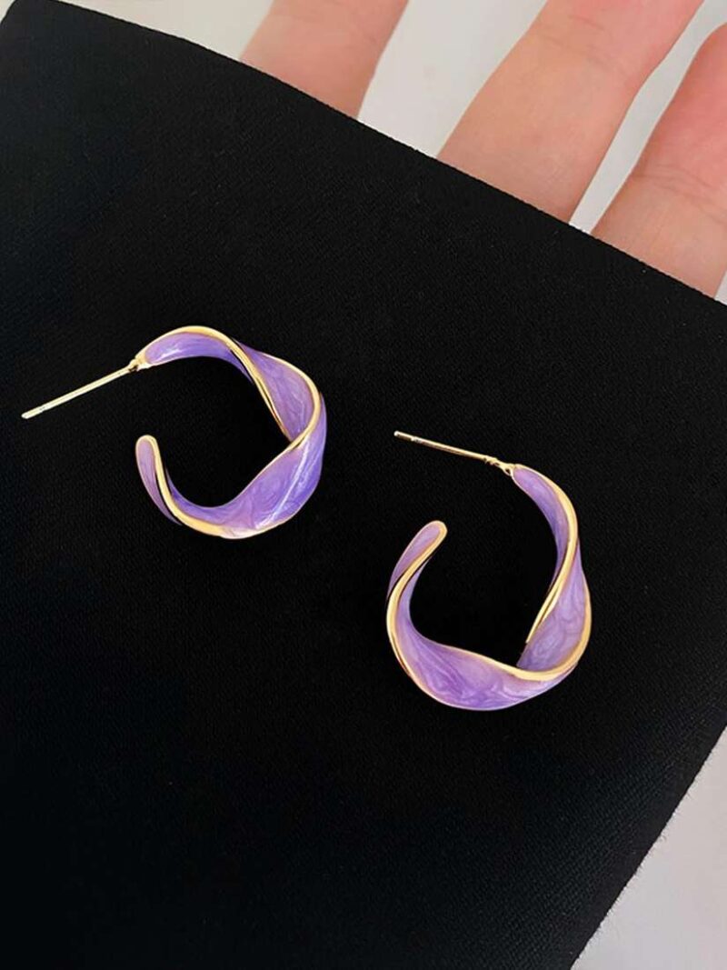 Purple twisted hoop Korean earrings