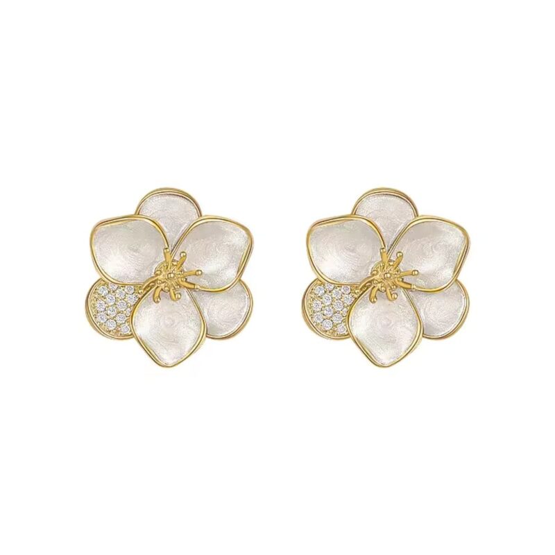 JJK 31  Gold-Plated Artificial Stone Studded Floral Stud Earrings. - Image 3