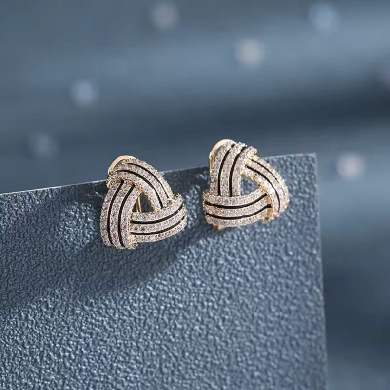 JJK 47  Korean Knot Design Statement Earrings with Crystal Detailing.