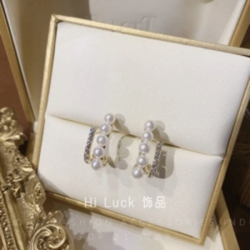 Pearl and Diamond (or Cubic Zirconia) Cuff/Huggie Earrings.
