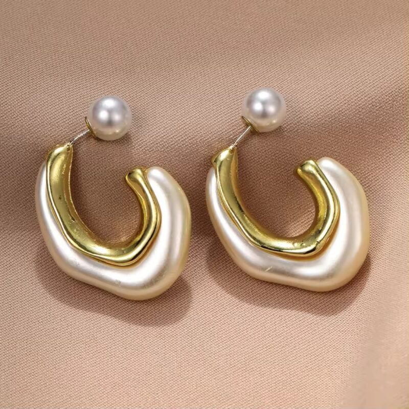 JJK 16  Trendy White Pearls Drop Hoop Korean Earrings. - Image 2