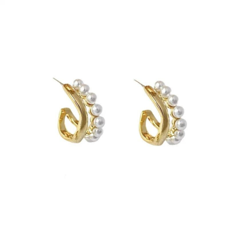 Gold-plated Pearl Accent Twist Hoop Earrings. - Image 3