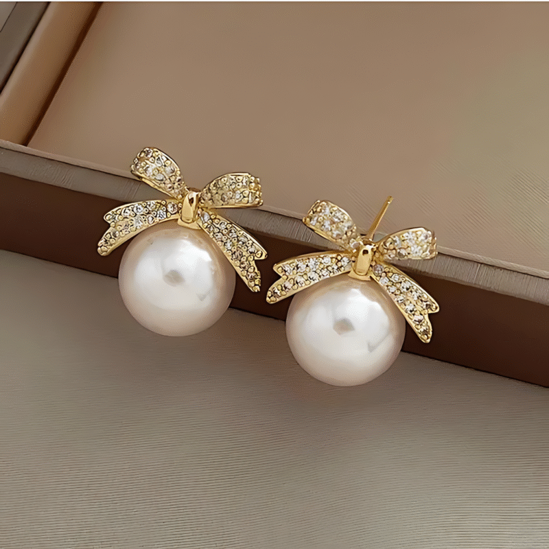 JJK 32 Double Circle Pearl and Rhinestone Earrings or Double Circle Diamond Rhinestone Pearl Earrings. - Image 3