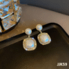 Gold-Plated Square Pearl and Rhinestone Drop Earrings