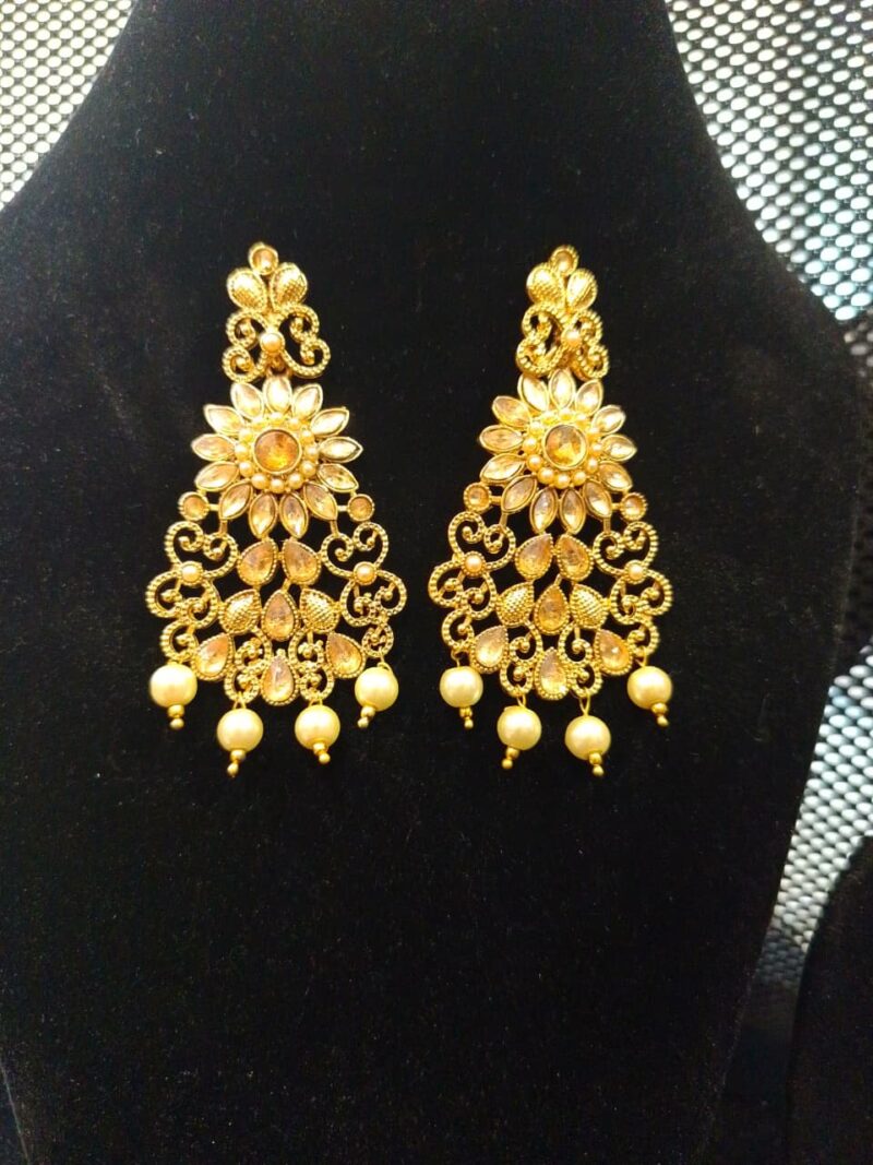 Kundan Polki Dangler Earrings with pearls