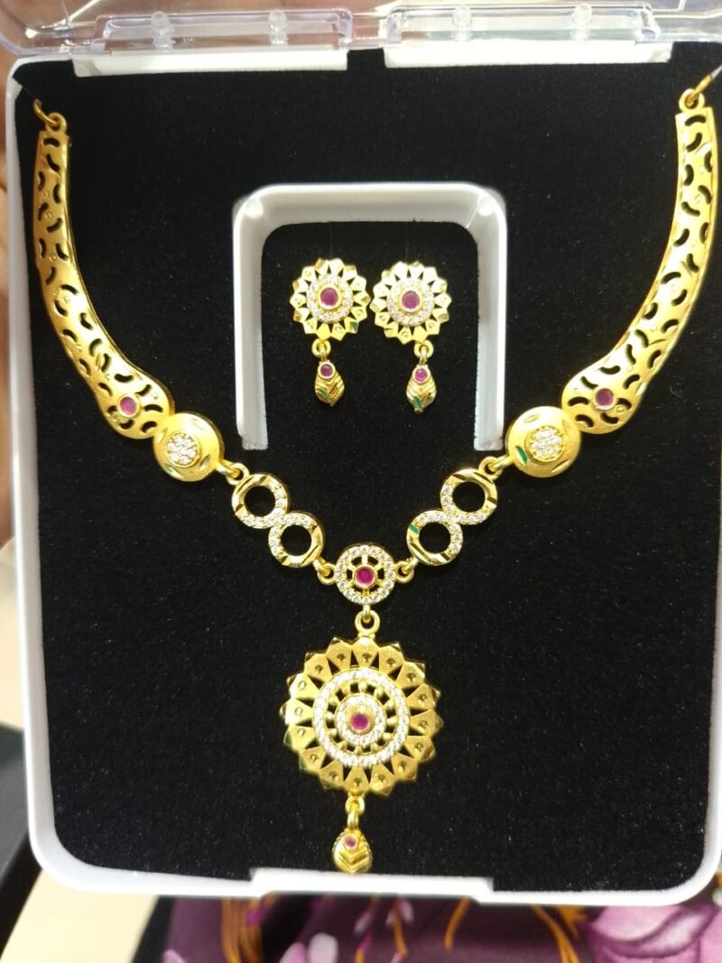 Kalpna Sales Surat Gold Plated Austrian Stone Necklace Set, - Image 2
