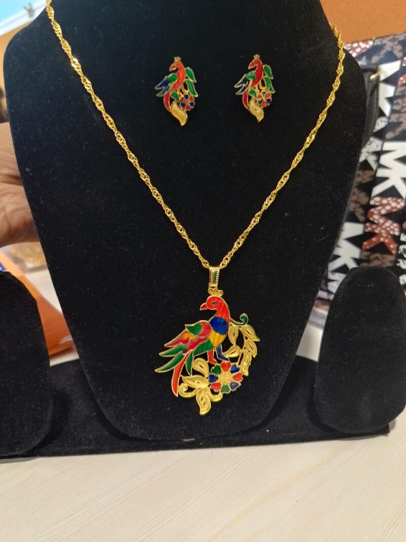 Mahavir Dye Gold Plated Meenakari Chain Pendant Set or a similar Peacock Minakari Pendant Set - Image 2