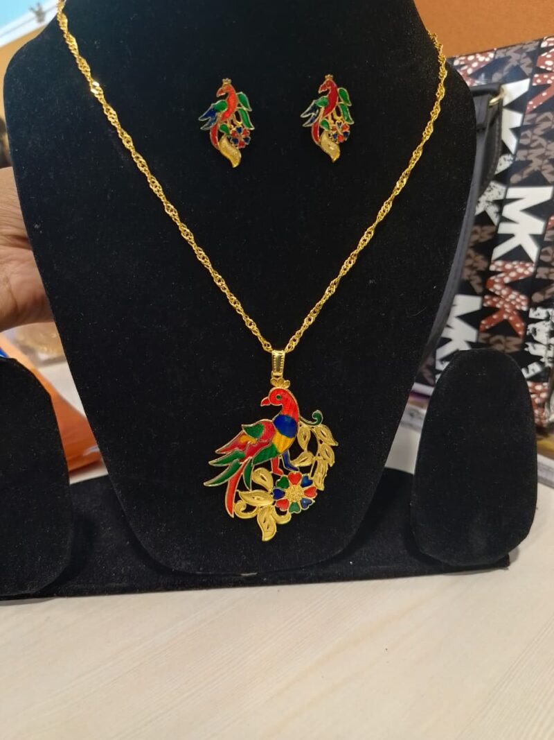 Mahavir Dye Gold Plated Meenakari Chain Pendant Set or a similar Peacock Minakari Pendant Set