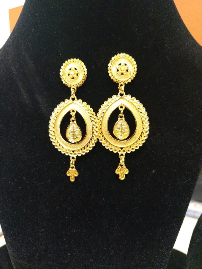 Gold-Plated Traditional Indian Drop Earrings with Leaf Motif or Rajkot Style Gold-Plated Drop Earrings - Image 3
