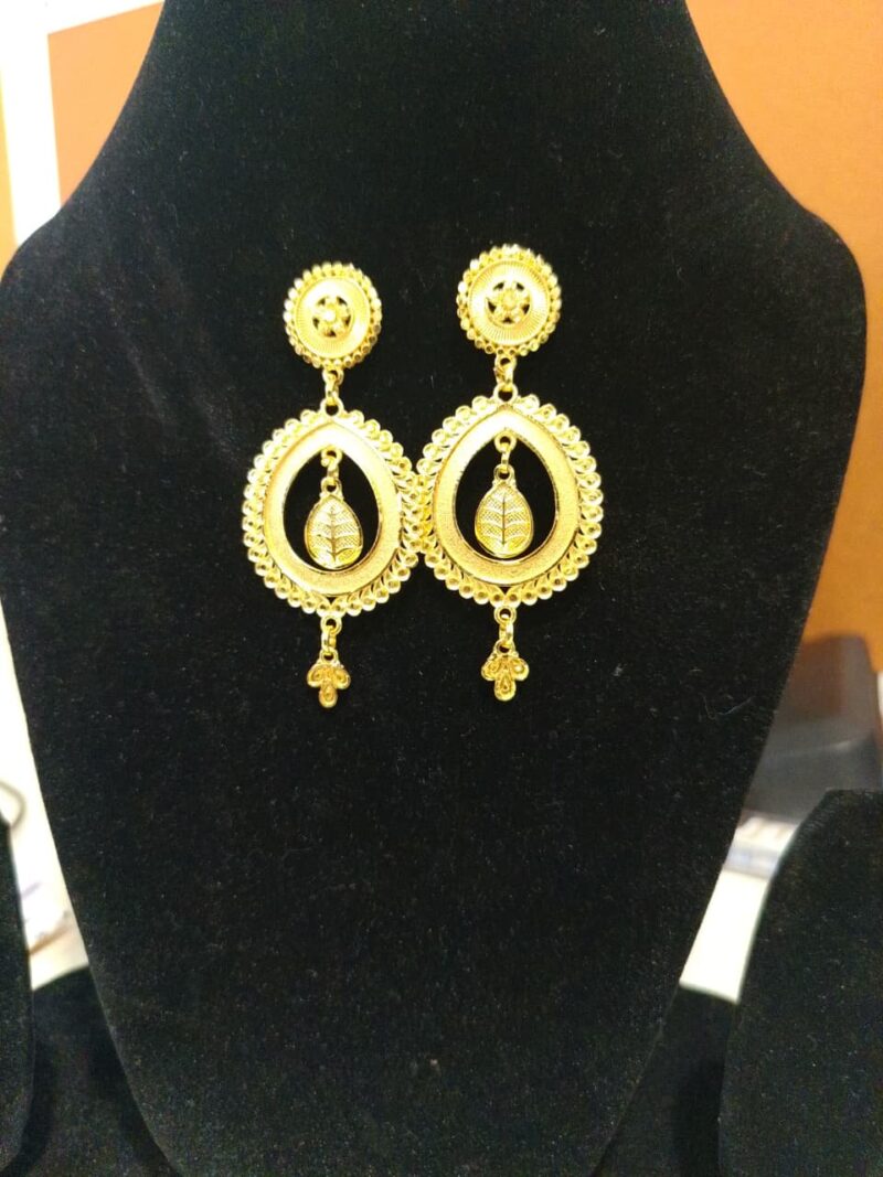 Gold-Plated Traditional Indian Drop Earrings with Leaf Motif or Rajkot Style Gold-Plated Drop Earrings - Image 2