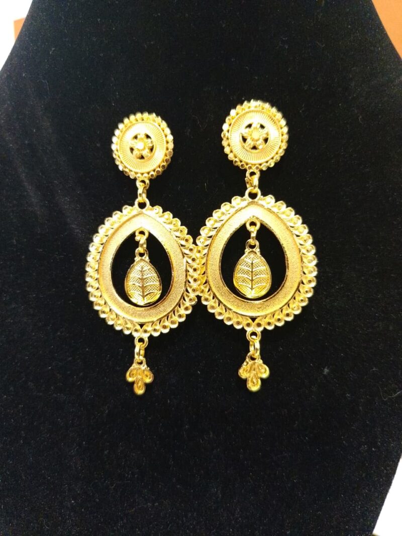 Gold-Plated Traditional Indian Drop Earrings with Leaf Motif or Rajkot Style Gold-Plated Drop Earrings
