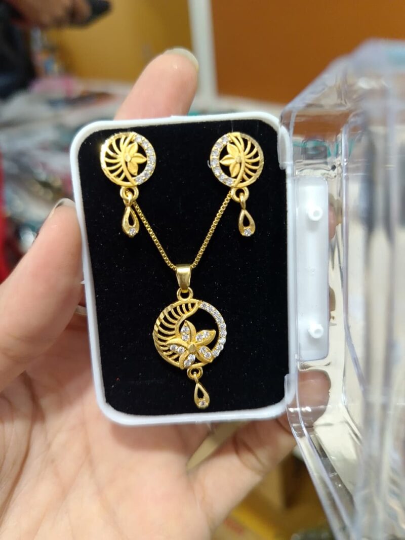 gold-plated American Diamond (AD) pendant and earring set. - Image 2