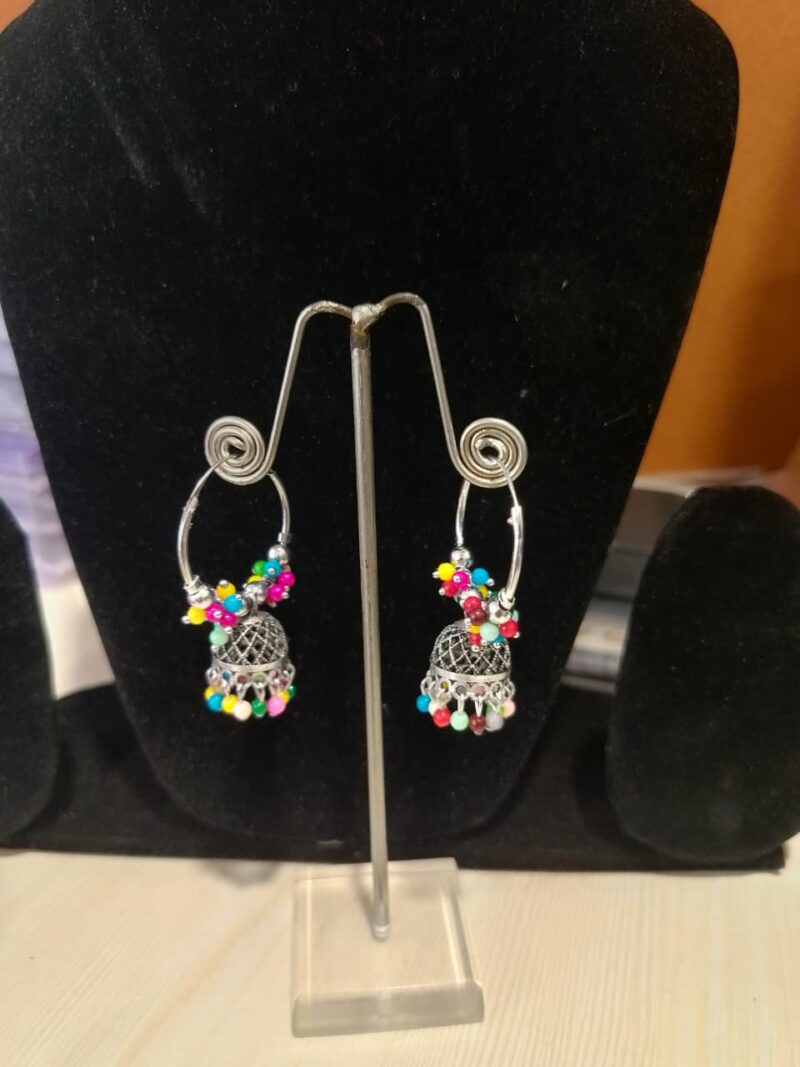 Multi-coloured Jhumka Earrings - Image 2